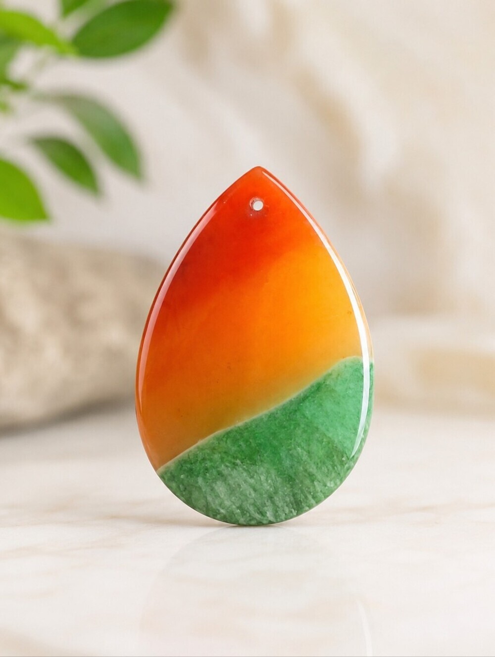 Natural Red Orange Green Agate Teardrop Pendant - Jewelry Making Supplies
